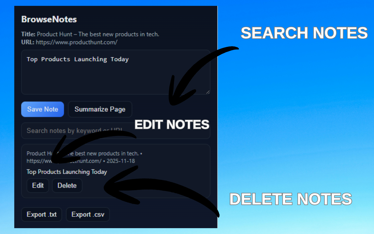 Note management interface
