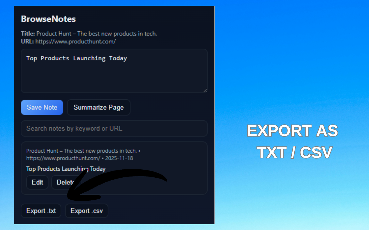 Export options interface
