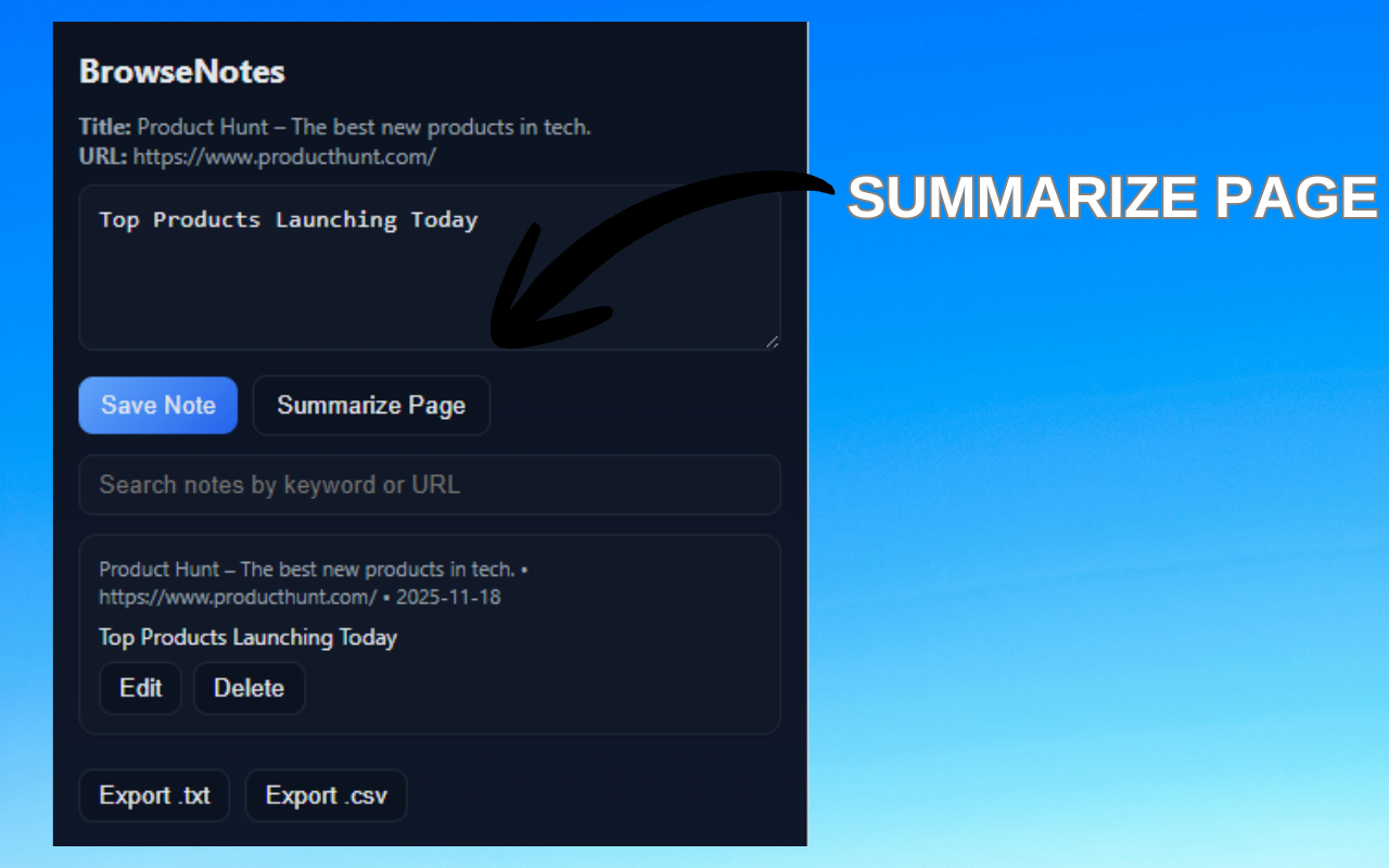 Summary generation interface